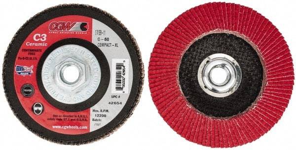 Camel Grinding Wheels - 60 Grit, 5" Disc Diam, 5/8-11 Center Hole, Ceramic Flap Disc - 12,200 Max RPM, Polyester Backing, Arbor Attaching System, Coated - USA Tool & Supply