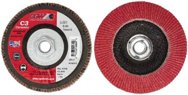 Camel Grinding Wheels - 80 Grit, 5" Disc Diam, 5/8-11 Center Hole, Ceramic Flap Disc - 12,200 Max RPM, Polyester Backing, Arbor Attaching System, Coated - USA Tool & Supply
