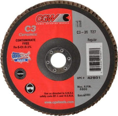 Camel Grinding Wheels - 36 Grit, 7" Disc Diam, 7/8" Center Hole, Type 27 Ceramic Flap Disc - 8,600 Max RPM, Polyester Backing, Arbor Attaching System, Coated - USA Tool & Supply