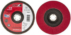 Camel Grinding Wheels - 40 Grit, 7" Disc Diam, 7/8" Center Hole, Type 27 Ceramic Flap Disc - 8,600 Max RPM, Polyester Backing, Arbor Attaching System, Coated - USA Tool & Supply