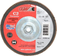 Camel Grinding Wheels - 60 Grit, 7" Disc Diam, 5/8-11 Center Hole, Type 27 Ceramic Flap Disc - 8,600 Max RPM, Polyester Backing, Arbor Attaching System, Coated - USA Tool & Supply