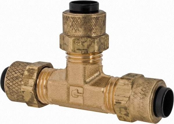 Parker - 1/4" OD, Brass Union Tee - 150 Max Working psi, 0 to 150°F, Comp x Comp x Comp Ends - USA Tool & Supply