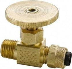 Parker - 1/4" Pipe, Inline Needle Valve - Poly-Tite x MNPTF Ends, Brass Valve, 150 Max psi - USA Tool & Supply