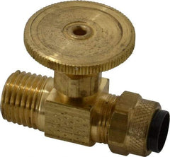 Parker - 3/8 x 1/4" Pipe, Inline Needle Valve - Poly-Tite x MNPTF Ends, Brass Valve, 150 Max psi - USA Tool & Supply