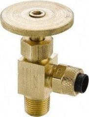 Parker - 1/4" Pipe, Angled Needle Valve - Poly-Tite x MNPTF Ends, Brass Valve, 150 Max psi - USA Tool & Supply