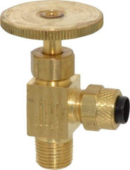 Parker - 1/4 x 1/8" Pipe, Angled Needle Valve - Poly-Tite x MNPTF Ends, Brass Valve, 150 Max psi - USA Tool & Supply