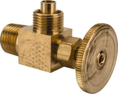 Parker - 3/8 x 1/4" Pipe, Angled Needle Valve - Poly-Tite x MNPTF Ends, Brass Valve, 150 Max psi - USA Tool & Supply