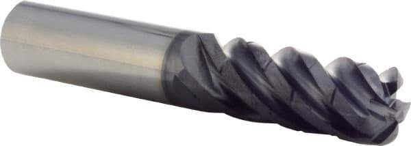 Iscar - 1/2" Diam, Variable Pitch, 1-1/4" LOC, 5 Flute Solid Carbide 0.1" Corner Radius Roughing End Mill - AlTiN Finish, 3" OAL, 1/2" Shank Diam, Single End, Centercutting, 38° Helix - USA Tool & Supply