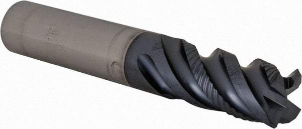 Iscar - 1/2" Diam, 1" LOC, 4 Flute Solid Carbide Roughing & Finishing Corner Chamfer End Mill - TiAlN Finish, 3" OAL, 1/2" Shank Diam, Straight Shank, 45° Helix, Centercutting, Regular Length - USA Tool & Supply