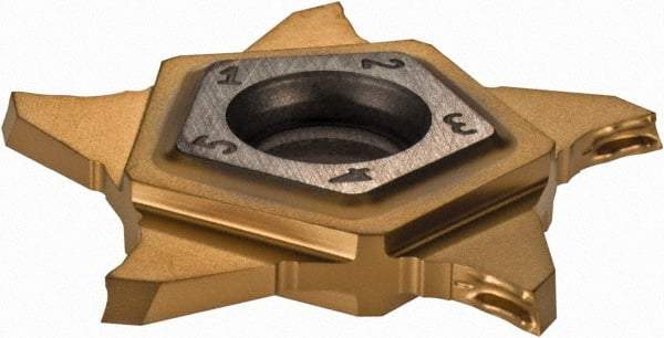 Iscar - PENTA24R150 Z IC1008 Grade, 0.059" Cutting Width, Carbide Cutoff Insert - 15° Right Hand Lead Angle, 0.002" Cnr Rad, TiN/TiAlN Coated - USA Tool & Supply