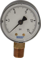 Wika - 2" Dial, 1/4 Thread, 0-15 Scale Range, Pressure Gauge - Lower Connection Mount, Accurate to 3-2-3% of Scale - USA Tool & Supply