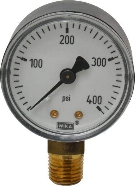 Wika - 2" Dial, 1/4 Thread, 0-400 Scale Range, Pressure Gauge - Lower Connection Mount, Accurate to 3-2-3% of Scale - USA Tool & Supply