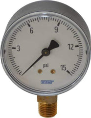 Wika - 2-1/2" Dial, 1/4 Thread, 0-15 Scale Range, Pressure Gauge - Lower Connection Mount, Accurate to 3-2-3% of Scale - USA Tool & Supply