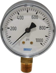 Wika - 2-1/2" Dial, 1/4 Thread, 0-1,000 Scale Range, Pressure Gauge - Lower Connection Mount, Accurate to 3-2-3% of Scale - USA Tool & Supply