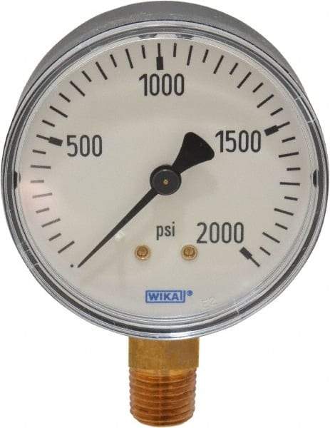 Wika - 2-1/2" Dial, 1/4 Thread, 0-2,000 Scale Range, Pressure Gauge - Lower Connection Mount, Accurate to 3-2-3% of Scale - USA Tool & Supply