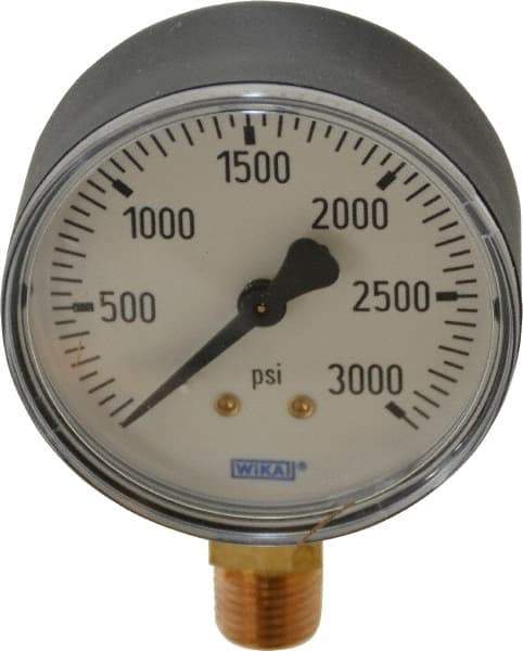 Wika - 2-1/2" Dial, 1/4 Thread, 0-3,000 Scale Range, Pressure Gauge - Lower Connection Mount, Accurate to 3-2-3% of Scale - USA Tool & Supply