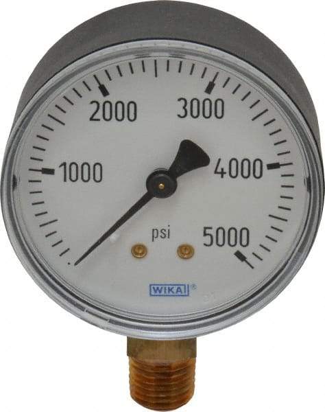 Wika - 2-1/2" Dial, 1/4 Thread, 0-5,000 Scale Range, Pressure Gauge - Lower Connection Mount, Accurate to 3-2-3% of Scale - USA Tool & Supply