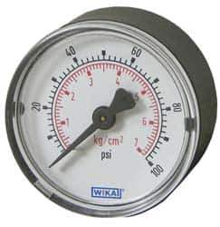 Wika - 3-1/2" Dial, 1/4 Thread, 0-100 Scale Range, Pressure Gauge - U-Clamp Panel Mount, Center Back Connection Mount, Accurate to 3-2-3% of Scale - USA Tool & Supply