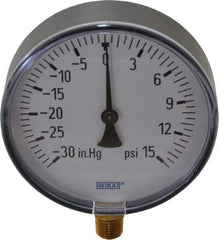Wika - 4" Dial, 1/4 Thread, 30-0-15 Scale Range, Pressure Gauge - Lower Connection Mount, Accurate to 3-2-3% of Scale - USA Tool & Supply
