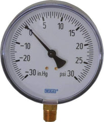 Wika - 4" Dial, 1/4 Thread, 30-0-30 Scale Range, Pressure Gauge - Lower Connection Mount, Accurate to 3-2-3% of Scale - USA Tool & Supply