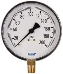 Wika - 4" Dial, 1/4 Thread, 0-200 Scale Range, Pressure Gauge - Lower Connection Mount, Accurate to 3-2-3% of Scale - USA Tool & Supply