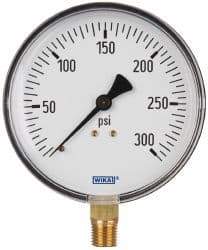 Wika - 4" Dial, 1/4 Thread, 0-300 Scale Range, Pressure Gauge - Lower Connection Mount, Accurate to 3-2-3% of Scale - USA Tool & Supply