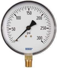 Wika - 4" Dial, 1/4 Thread, 0-300 Scale Range, Pressure Gauge - Lower Connection Mount, Accurate to 3-2-3% of Scale - USA Tool & Supply