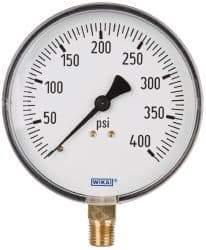 Wika - 4" Dial, 1/4 Thread, 0-400 Scale Range, Pressure Gauge - Lower Connection Mount, Accurate to 3-2-3% of Scale - USA Tool & Supply