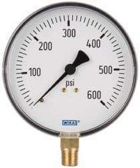 Wika - 4" Dial, 1/4 Thread, 0-600 Scale Range, Pressure Gauge - Lower Connection Mount, Accurate to 3-2-3% of Scale - USA Tool & Supply