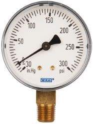 Wika - 2-1/2" Dial, 1/4 Thread, 30-0-300 Scale Range, Pressure Gauge - Lower Connection Mount, Accurate to 3-2-3% of Scale - USA Tool & Supply