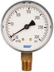 Wika - 2-1/2" Dial, 1/4 Thread, 30-0-300 Scale Range, Pressure Gauge - Lower Connection Mount, Accurate to 3-2-3% of Scale - USA Tool & Supply