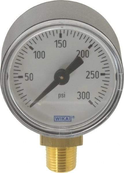 Wika - 1-1/2" Dial, 1/8 Thread, 0-300 Scale Range, Pressure Gauge - Lower Connection Mount, Accurate to 3-2-3% of Scale - USA Tool & Supply