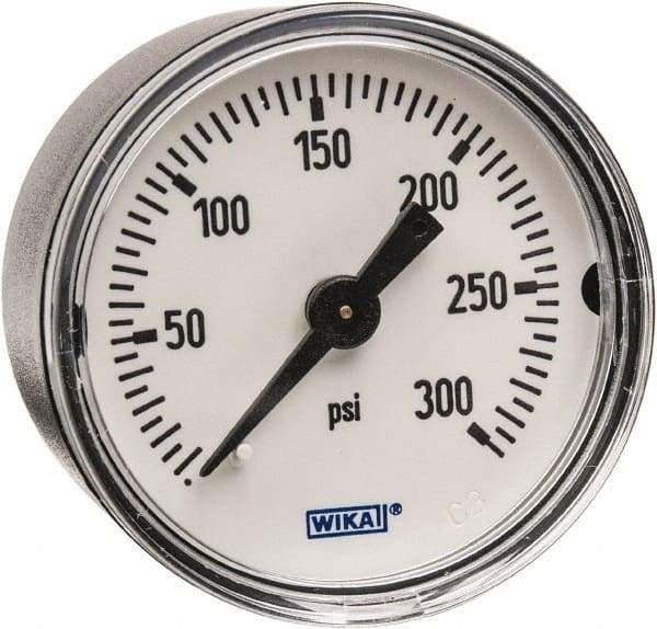Wika - 1-1/2" Dial, 1/8 Thread, 0-300 Scale Range, Pressure Gauge - Center Back Connection Mount, Accurate to 3-2-3% of Scale - USA Tool & Supply