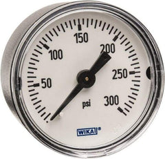 Wika - 1-1/2" Dial, 1/8 Thread, 0-300 Scale Range, Pressure Gauge - Center Back Connection Mount, Accurate to 3-2-3% of Scale - USA Tool & Supply