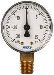 Wika - 2" Dial, 1/4 Thread, 30-0-15 Scale Range, Pressure Gauge - Lower Connection Mount, Accurate to 3-2-3% of Scale - USA Tool & Supply