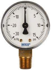 Wika - 2" Dial, 1/4 Thread, 30-0-15 Scale Range, Pressure Gauge - Lower Connection Mount, Accurate to 3-2-3% of Scale - USA Tool & Supply