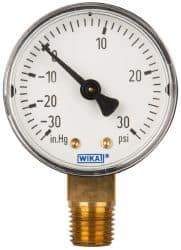 Wika - 2" Dial, 1/4 Thread, 30-0-30 Scale Range, Pressure Gauge - Lower Connection Mount, Accurate to 3-2-3% of Scale - USA Tool & Supply