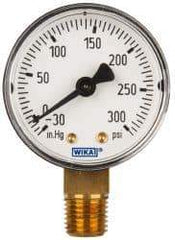 Wika - 2" Dial, 1/4 Thread, 30-0-300 Scale Range, Pressure Gauge - Lower Connection Mount, Accurate to 3-2-3% of Scale - USA Tool & Supply