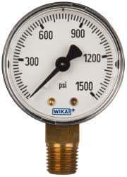 Wika - 2" Dial, 1/4 Thread, 0-1,500 Scale Range, Pressure Gauge - Lower Connection Mount, Accurate to 3-2-3% of Scale - USA Tool & Supply