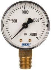 Wika - 2" Dial, 1/4 Thread, 0-2,000 Scale Range, Pressure Gauge - Lower Connection Mount, Accurate to 3-2-3% of Scale - USA Tool & Supply
