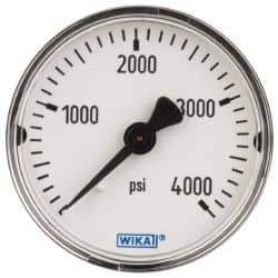 Wika - 2" Dial, 1/4 Thread, 0-4,000 Scale Range, Pressure Gauge - Center Back Connection Mount, Accurate to 3-2-3% of Scale - USA Tool & Supply