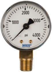 Wika - 2" Dial, 1/4 Thread, 0-4,000 Scale Range, Pressure Gauge - Lower Connection Mount, Accurate to 3-2-3% of Scale - USA Tool & Supply