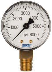 Wika - 2" Dial, 1/4 Thread, 0-6,000 Scale Range, Pressure Gauge - Lower Connection Mount, Accurate to 3-2-3% of Scale - USA Tool & Supply