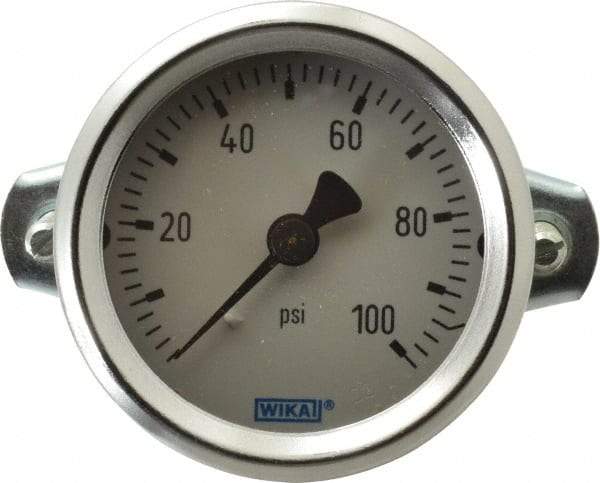 Wika - 2" Dial, 1/4 Thread, 0-100 Scale Range, Pressure Gauge - U-Clamp Panel Mount, Center Back Connection Mount, Accurate to 3-2-3% of Scale - USA Tool & Supply