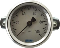 Wika - 2" Dial, 1/4 Thread, 0-100 Scale Range, Pressure Gauge - U-Clamp Panel Mount, Center Back Connection Mount, Accurate to 3-2-3% of Scale - USA Tool & Supply