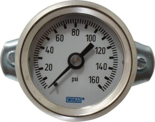 Wika - 1-1/2" Dial, 1/8 Thread, 0-160 Scale Range, Pressure Gauge - U-Clamp Panel Mount, Center Back Connection Mount, Accurate to 3-2-3% of Scale - USA Tool & Supply