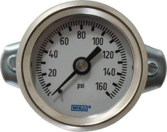 Wika - 1-1/2" Dial, 1/8 Thread, 0-160 Scale Range, Pressure Gauge - U-Clamp Panel Mount, Center Back Connection Mount, Accurate to 3-2-3% of Scale - USA Tool & Supply