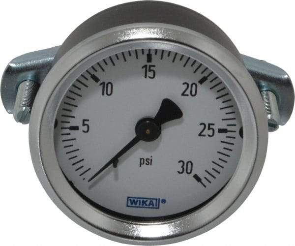 Wika - 2" Dial, 1/4 Thread, 0-30 Scale Range, Pressure Gauge - U-Clamp Panel Mount, Center Back Connection Mount, Accurate to 3-2-3% of Scale - USA Tool & Supply