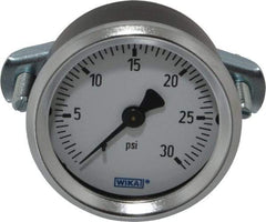 Wika - 2" Dial, 1/4 Thread, 0-30 Scale Range, Pressure Gauge - U-Clamp Panel Mount, Center Back Connection Mount, Accurate to 3-2-3% of Scale - USA Tool & Supply