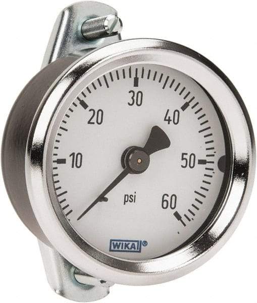 Wika - 2" Dial, 1/4 Thread, 0-60 Scale Range, Pressure Gauge - U-Clamp Panel Mount, Center Back Connection Mount, Accurate to 3-2-3% of Scale - USA Tool & Supply